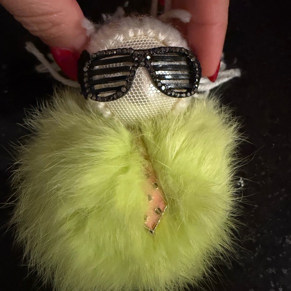 Fluffy Lime Green Keychain with Sunglasses - Picture 9 of 10